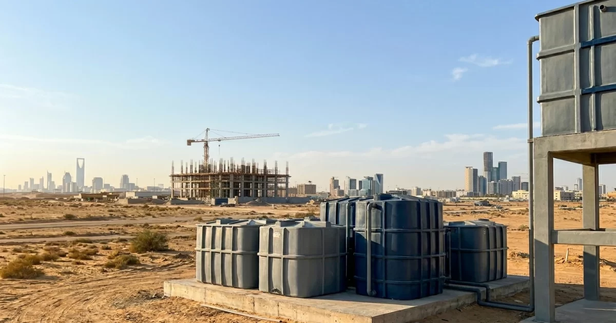 Water storage solutions for construction project in Saudi Arabia with tanks at desert site