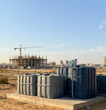 Water storage solutions for construction project in Saudi Arabia with tanks at desert site