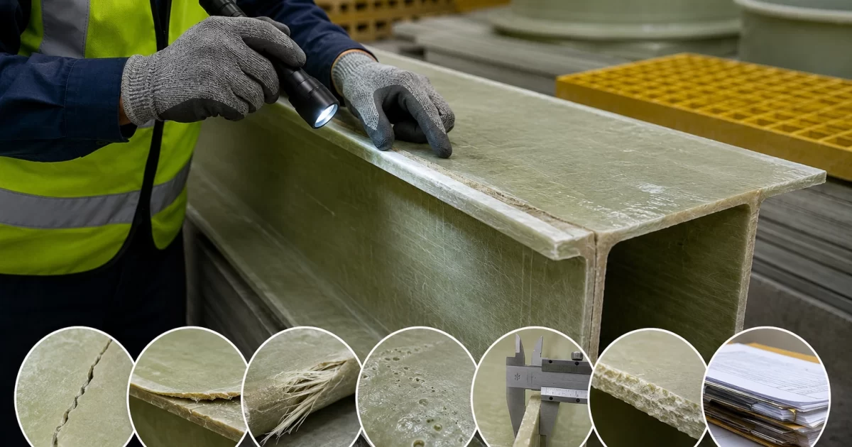 FRP quality inspection of fiberglass product for cracks and surface defects
