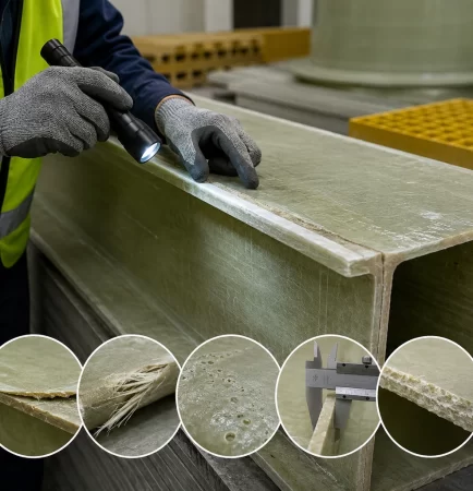 FRP quality inspection of fiberglass product for cracks and surface defects